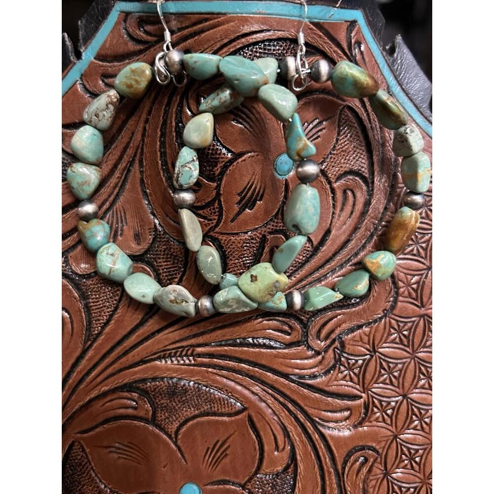 New Native Made Hoop Earrings with Turquoise & Sterling Silver Accents 2"